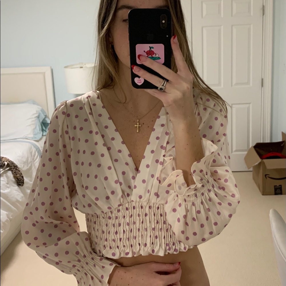 Zara long sleeve polka dot top